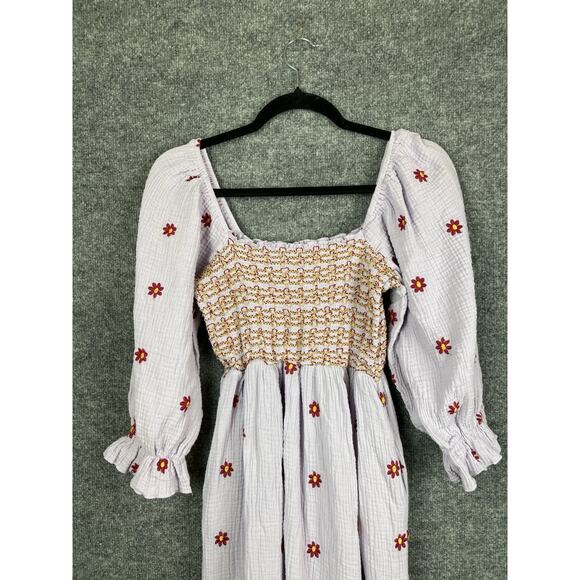 Women's Boho Dahlia Floral Embroidered Maxi Dress Pearl Island Color Size Large - Picture 2 of 10